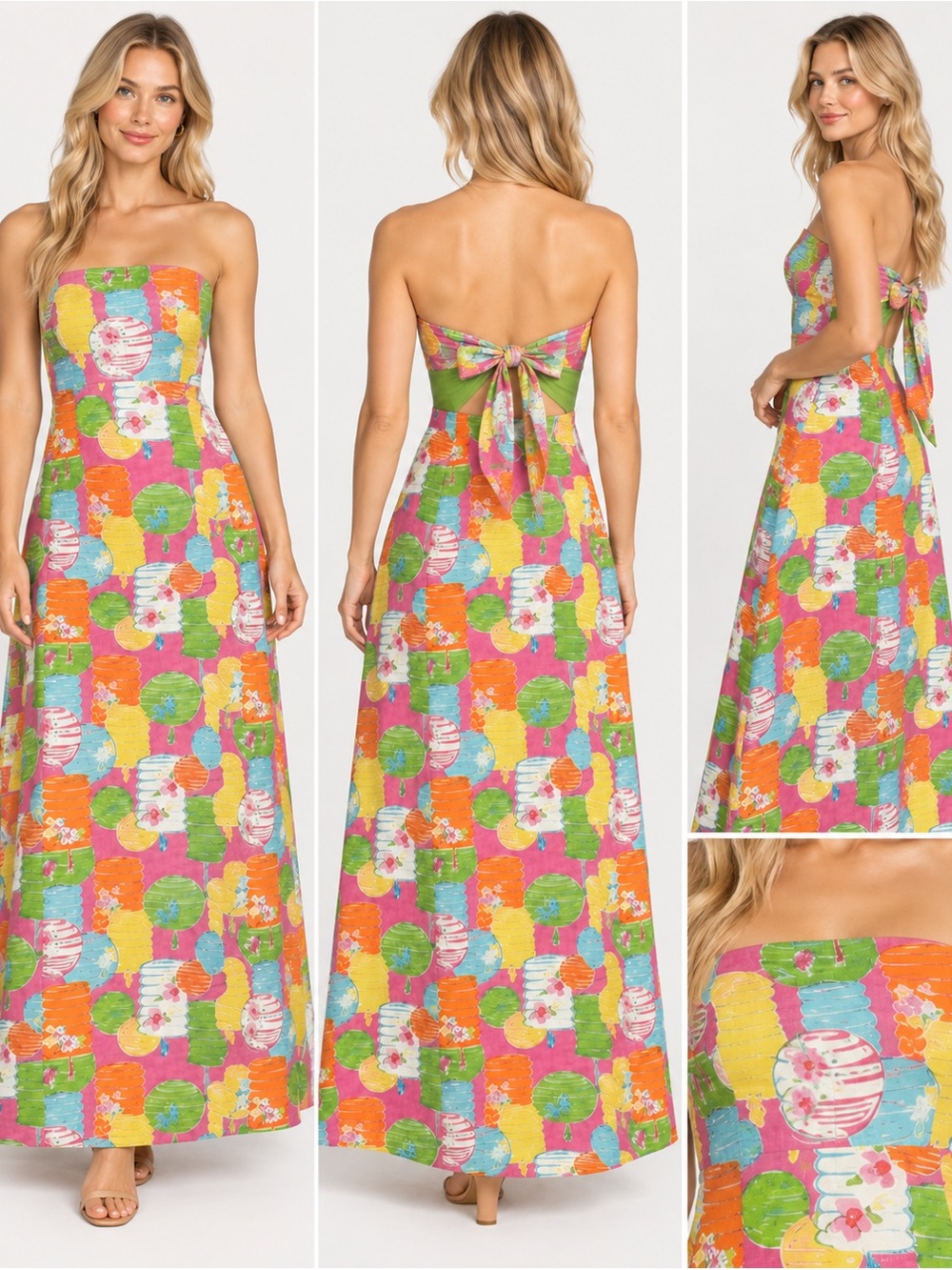 Vintage Lilly Pulitzer Party Lights Lantern Strapless Maxi Dress Sz 4